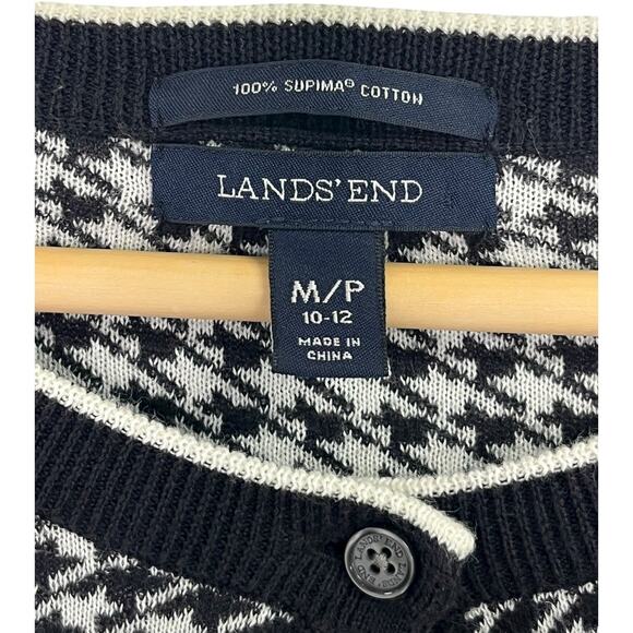 Lands End Cardigan Sweater Womens Medium Black White Houndstooth Preppy Classic - Picture 4 of 14